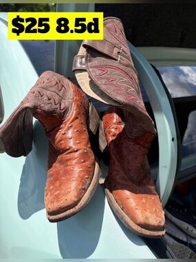 Brown Leather Ostrich-Texture Men’s Western Boots